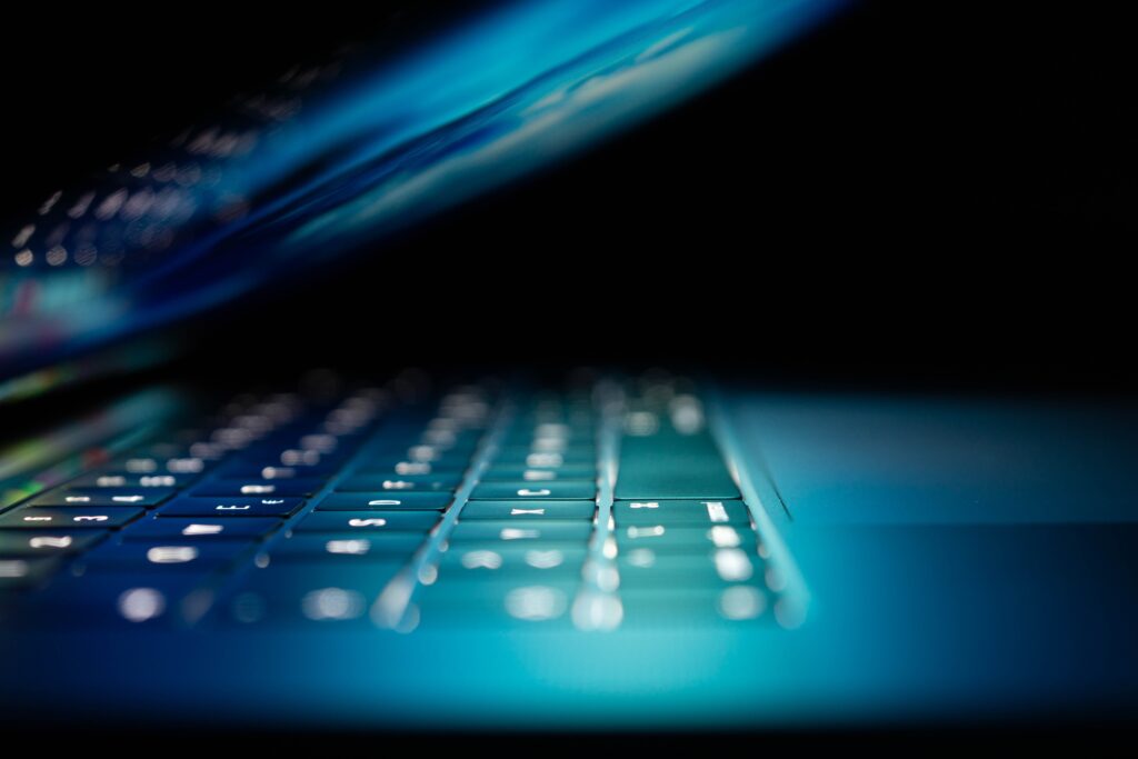 A laptop keyboard with very shallow depth of field.